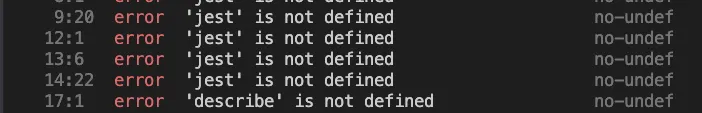 ESLint Jest error showing 'jest' is not defined in the terminal
